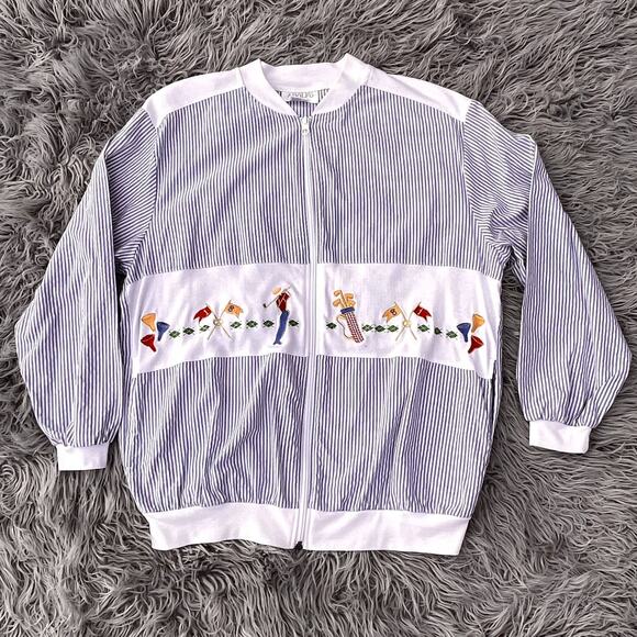 Rare Vintage Adolfo Sport Lightweight Golf Zip Up Jacket Cotton Blend Womens M - Picture 1 of 10